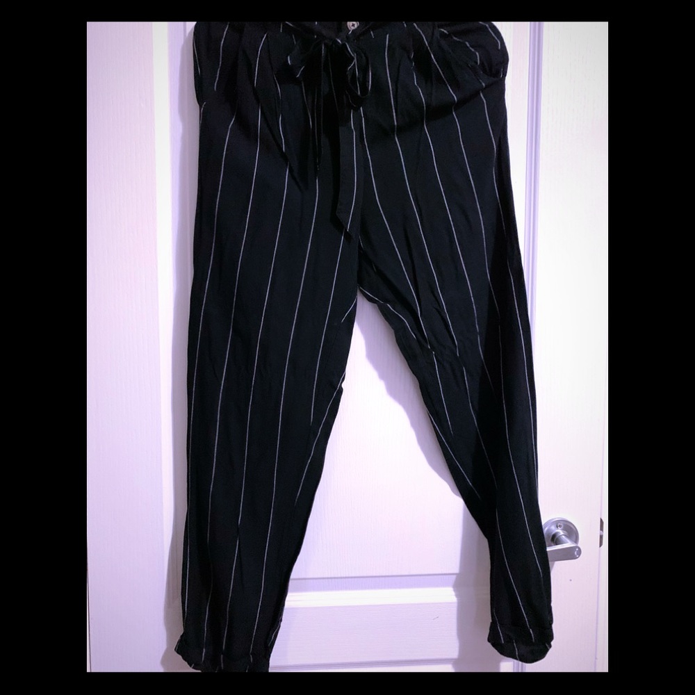Med Black with white stripes summer pants NWOT